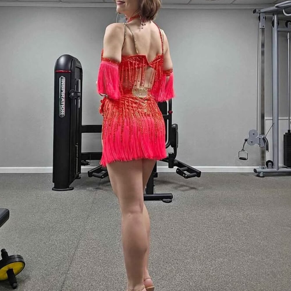 Custom Coral Red Dance Costume - Picture 2 of 6